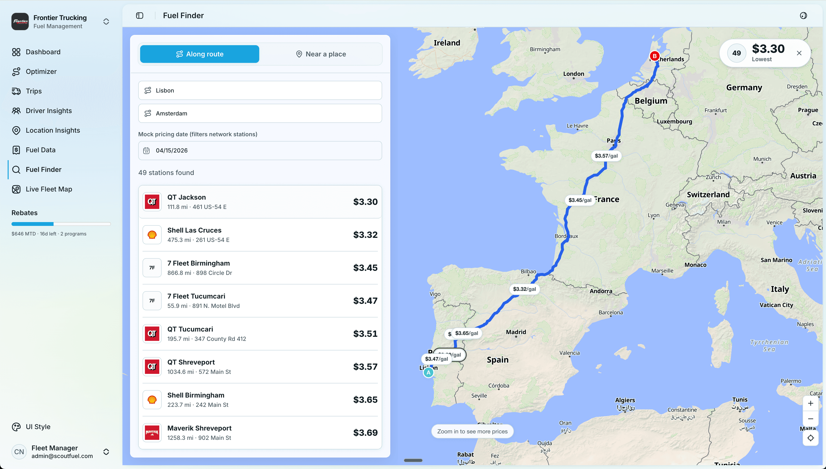 Redesigned Scout Fuel dashboard with improved hierarchy and component consistency.