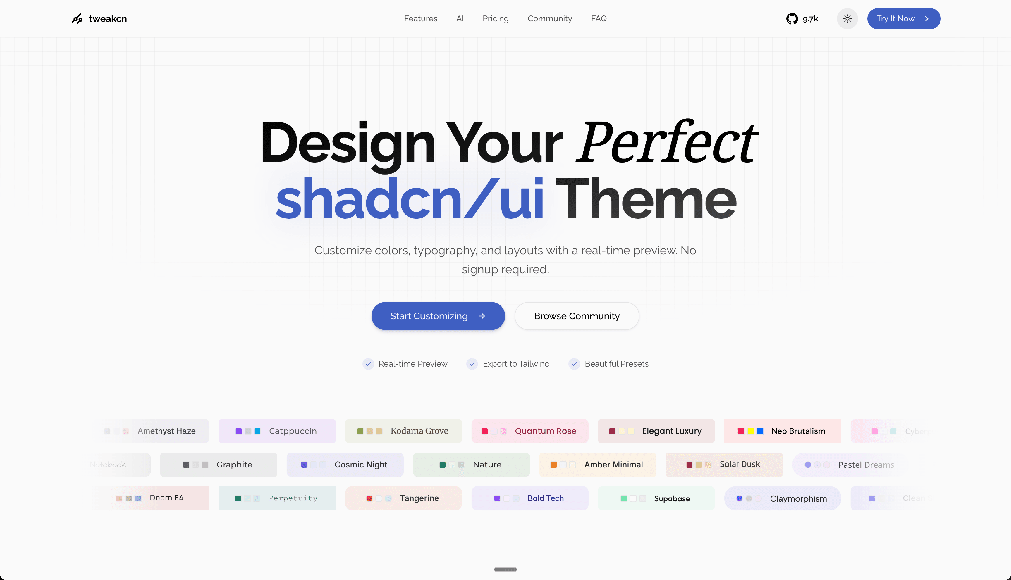 TweakCN interface used to customize the Shadcn theme before implementation.